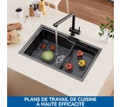 Auralum max fregadero de cocina de un solo cuenco de 68 × 43 × 21 cm, color negro, con escurridor y lavabo