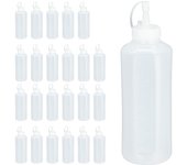 Set 24 botellas cocina, 1000 ml, para salsas, biberón dispensador rellenable, bote exprimible plástico, translúcido