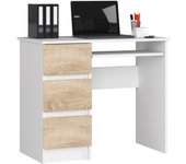 Escritorio: 3 cajones, 1 estante, blanco | roble sonoma, 90 x 77 x 50 cm