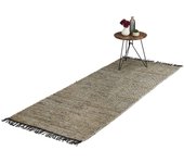 Relaxdays alfombra de pasillo de algodón y cuero, 80 x 200 cm, con flecos, antideslizante, retazos, gris