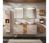 Conjunto de muebles con doble lavabo 140cm columna y 3 armarios de pared manoa cachemira y madera
