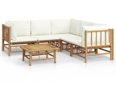 Muebles de jardín de 6 piezas con cojines de bambú blanco crema.
