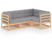 Muebles de jardín 4 piezas | conjunto de comedor | conjunto de descanso con cojines de madera de pino maciza cfw224367