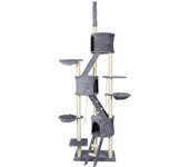 Árbol rascador para gatos 233-270cm gris claro sisal de suelo a techo hamacas cuevas plataformas