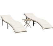 2 piezas tumbona de jardín | tumbona de exterior | sillas con mesita ratán sintético beige cfw599713