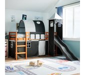 Vidaxl cama alta niños con torre madera pino blanco negro 80x200 cm