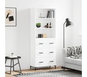 Aparador alto | aparador de comedor | armario de cocina madera contrachapada blanco 69,5x34x180 cm cfw52175