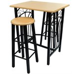 Juego de 2 taburetes de bar, silla con mesa alta, juego de madera y acero, diseño para cocina y salón 1202006/2