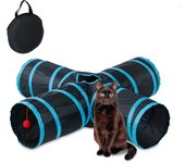Relaxdays túnel para gatos plegable, 25x92x92 cm, tubo para gatitos, accesorios gatunos, 4 caminos, nailon, multicolor