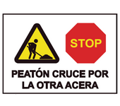 Señales viales pvc peatón cruce por la otra acera 500 x 700 mm sekureco