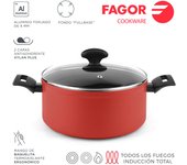 Fagor Maxima Cacerola Inducción 20 cm, Tapa de Cristal, Aluminio Forjado, Espesor 4 mm, Antiadherente Ecológico XYLAN PLUS sin PFOA, Apta Todas Las Cocinas, Vitrocerámica, Gas, Lavavajillas, Rojo