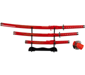 Set De 3 Katanas Rojas Con Stand