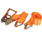 Toolland Correa de Aterrizaje, en 2 Partes, con Tensor de trinquete y Ganchos de Dedos Apretados, para la estiba de Cargas Medianas, máx. 1000 kg, poliéster, Naranja, 50 mm x 4.5 m, 1 habitación
