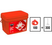 RUBI | KIT Cyclone Level System con Bridas Planas 1,5 mm | Incluye: 300 Bridas y 100 Campanas Reutilizables | Sistema para Facilitar Colocación Cerámicas de Gran Formato | Niveladores Azulejos