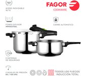 Fagor Rapid Xpress Olla a Presión 6 + 4 Litros, Inducción, Express Super Rápida, Acero Inox. 18/10, Todo Tipo Cocinas, Fondo Termo Difusor, 2 Niveles de Presión, 5 Sistemas de Seguridad
