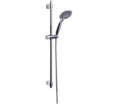 WENKO Set de ducha Young, moderno cabezal con 5 tipos de chorro, barra de ducha y flexo de ducha de acero inoxidable, apto para calentadores de agua, conexión universal de ½", 66 cm, plata brillante