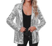 Chaqueta de lentejuelas con purpurina Blazer de lentejuelas para mujer con chaqueta bomber de manga brillante PLATA M