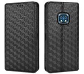 Para Nokia Xr20 a prueba de golpes Pu Cuero Cubierta del teléfono Soporte Rombo Impreso Absorción Magnética Cartera Flip Case Negro