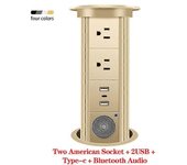 Zócalo emergente automático EU FR UK US Adaptador de enchufe estándar universal Ascensor Electrodoméstico inteligente USB tipo c Bluetooth Audio Oro
