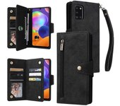 Foxdock Compatible con Samsung Galaxy A31 Funda PU Cuero PU Magnetic Flip Zipper Card Holder Cover Negro