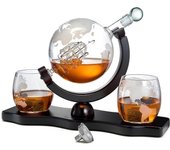 Yuzee Decantador de Whisky y Vino Globe World Set con Copa de Vino Globe, Whisky Escocés Bourbon Vodka, Regalo para Hombre, Globo - 850ml