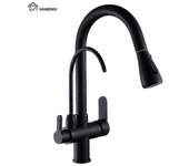 3 Way Modern Matt Black Chrome Drinking Brass Mixer Tap Filter Black Pull Out Kitchen Sink Faucets
