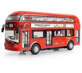 Autobús turístico de aleación de dos pisos Autobús urbano modelo Coche de juguete ligero y de sonido para niños Rojo