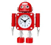 Reloj despertador robótico sin tictac De metal inoxidable - Reloj de despertador con luces oculares intermitentes y clip de mano (rojo rubí)