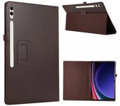 Para Samsung Galaxy Tab S10 Ultra Estuche Soporte Plegable de Cuero Funda de Tableta Textura Litchi Marrón