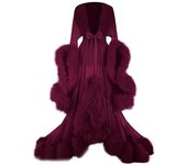 Vestido largo de las mujeres Plumas acampanadas Vestido de mangas acampanadas Perfecto para despedidas de soltera Rojo de vino One Size
