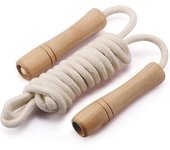 Heyone Cuerda de salto para niños - Mango de madera - Cuerda de salto de fitness trenzada de algodón ajustable
