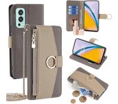 Para OnePlus Nord 2 5G Funda de cuero Funda para teléfono Soporte para billetera con espejo y correa de cadena - Gris Style A OnePlus Nord 2 5G