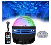 Proyector de auroras boreales, 2 en 1 luces del norte y proyector de olas del océano, proyector de luces, proyector de luz nocturna Negro