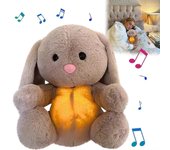 Generic Muñeca relajante de peluche de peluche para bebés recién nacidos, juguete para dormir conejo que respira, luz nocturna calmante, música de ...