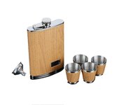 Juego de petaca de acero inoxidable de 9 oz con 1 embudo y 4 tazas de botella de vino de whisky de madera Retro Flago Como se muestra