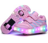 Zapatillas de skate para niños Zapatillas casuales LED para niños y niñas Zapatillas de dos ruedas con carga USB Rosa 36-foot length 23.0cm