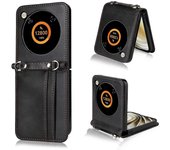 Para Zte Nubia Flip 5g/libero Flip A304zt Funda de cuero para teléfono con cordón - Negro