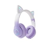 Lindos auriculares Cat Ears Auriculares inalámbricos con micrófono Kid Girl Stereo Music Earbud Kitten Earphone Púrpura