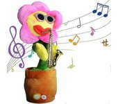 ¡Juguete de girasol bailando que repite lo que dices! Con grabación de canto brillante, girasol peluche saxofón para niños Juguete rosa
