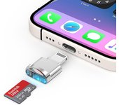 Adaptador de lector de tarjetas Micro SD para iPhone 14 [certificado MFi] Lector de tarjetas Lightning a Micro SD/TF Plata