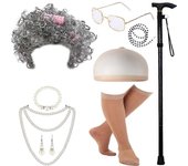 Conjunto de disfraces de abuela 100 días de juego de disfraces escolares Peluca y gafas para Halloween Rizador ligero g