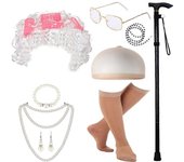 Conjunto de disfraces de abuela 100 días de juego de disfraces escolares Peluca y gafas para Halloween Rizador blanco n