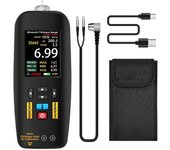Medidor de espesor ultrasónico, rango de 1 a 300 mm con pantalla a color, con sonda para medición de metal, acero, plata, plástico, PVC Negro
