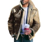 Invierno Hombres Piel de oveja Piel Chaqueta de cuero Esprosar Parka Lana Cuello de solapa Abrigo caqui l
