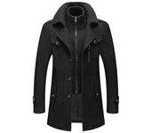 Abrigo de lana de negocios para hombres Moda de doble cuello chaqueta de lana de longitud media para otoño / invierno NEGRO m