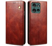 Para Motorola Moto G75 5G Funda Crazy Horse Texture Cartera de cuero ceroso Soporte Funda de teléfono Marrón