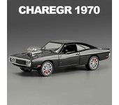 1:24 Charger 1970 Fast & Furious Alloy Car Diecasts & Vehículos de juguete Modelo de coche Sonido y luz Juguetes de coche para niños Regalos Negro