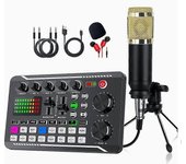 Tarjeta de sonido en vivo con efectos de mezclador de DJ y cambiador de voz, mezclador de audio en vivo F998 Kit de escritorio GoldNet y f998