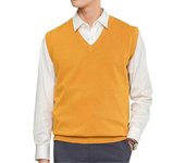 Sin mangas suelto cálido suéter chaleco hombre cuello en V chaleco de jersey-xinhan Amarillo L