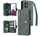Compatible con Oppo Reno 8 Lite Case Pu Leather Magnetic Flip Zipper Card Holder Wallet Cover Verde